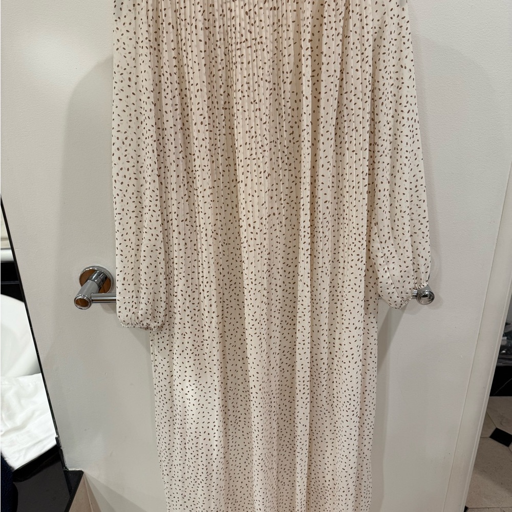 Cream Long Sleeve Maxi Dress with Brown Dots